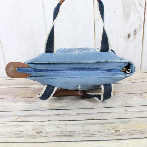 LL BEAN Boat & Tote Leather Canvas Zip Top Handbag - Picture 6 of 12